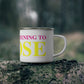 Just a kid listening to Goose - Yellow & Pink Enamel Camping Mug