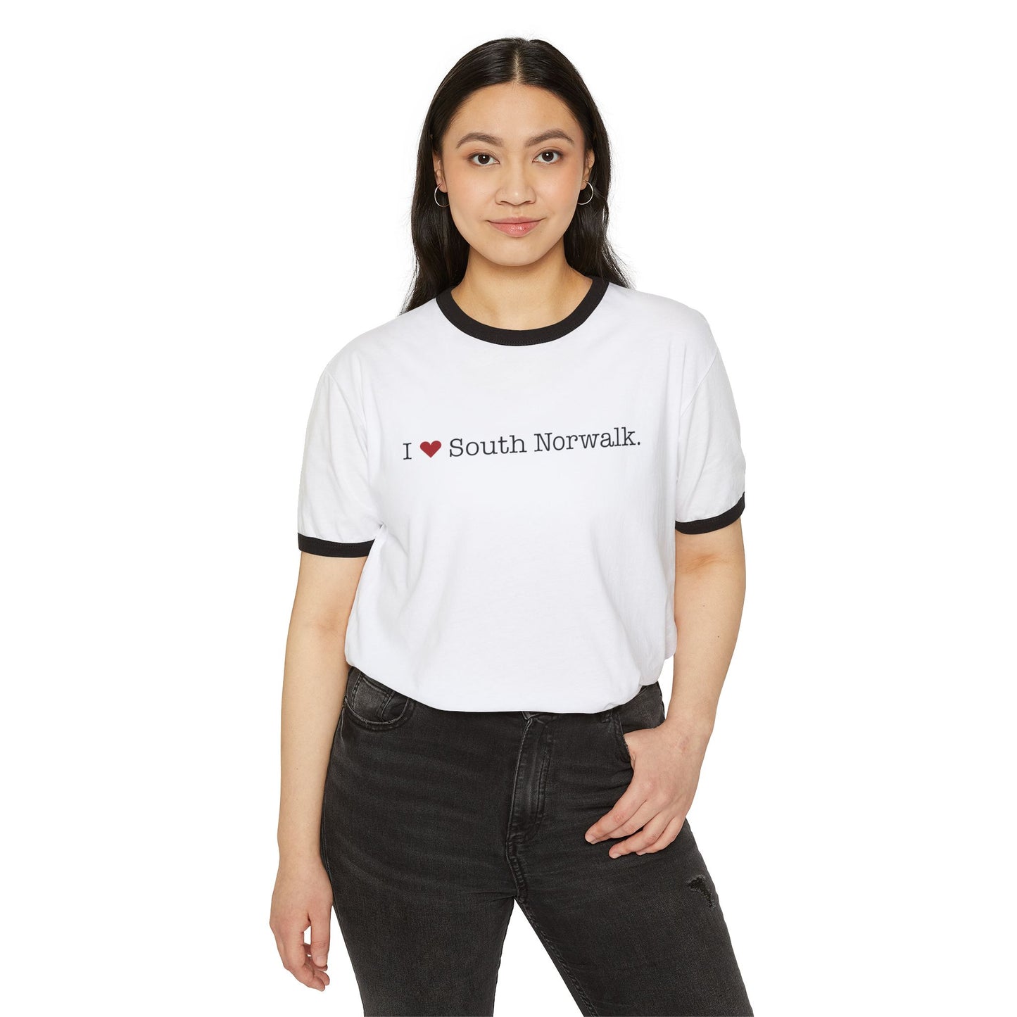 I Heart South Norwalk. Unisex Cotton Ringer T-Shirt