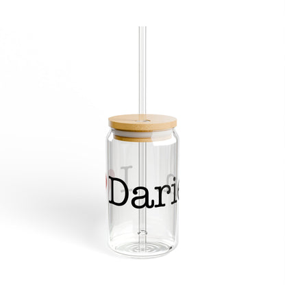 I Heart Darien. Glass Can with Straw and Lid, 16oz