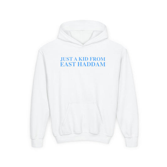 Just a kid from East Haddam Youth Heavy Blend Hooded Sweatshirt