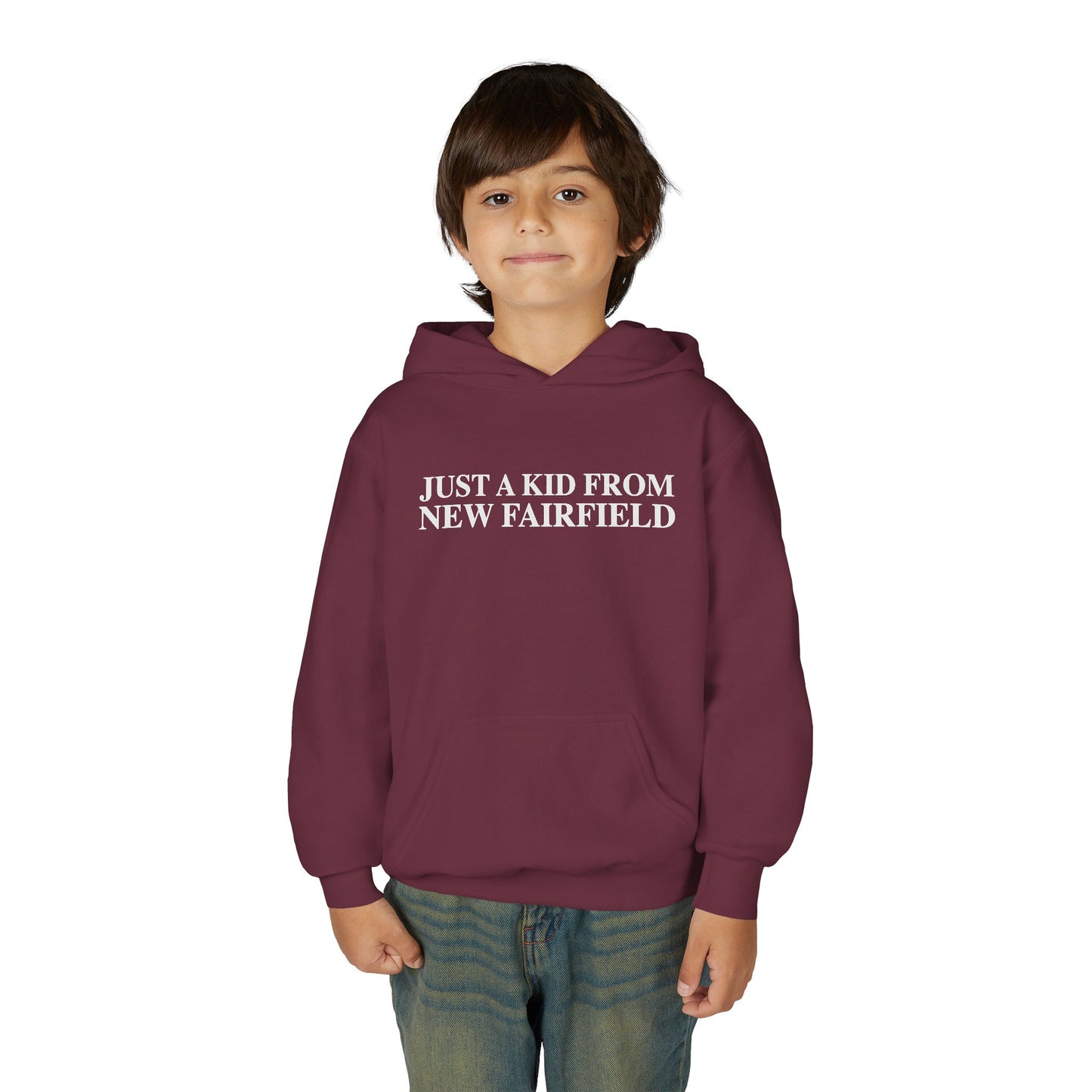 Just a kid from New Fairfield Youth Heavy Blend Hooded Sweatshirt