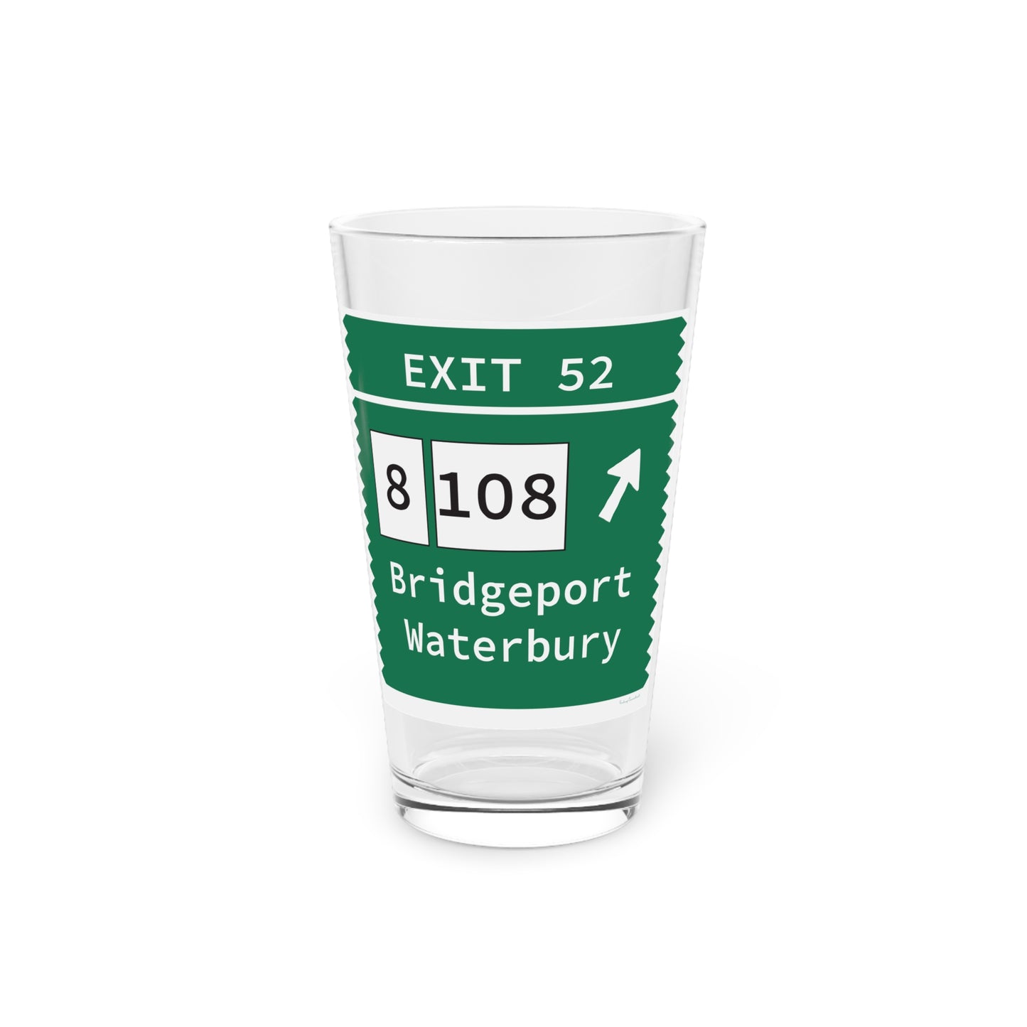 Vintage Merritt Parkway Exit 52 Sign Pint Glass, 16oz