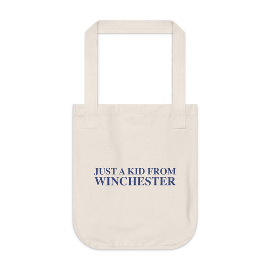 Just a kid from Winchester Organic Canvas Tote Bag