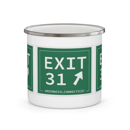 Vintage Exit 31 Merritt Parkway Sign Enamel Camping Mug