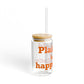 Plainfield is My Happy Place Glass Can with Straw and Lid, 16oz