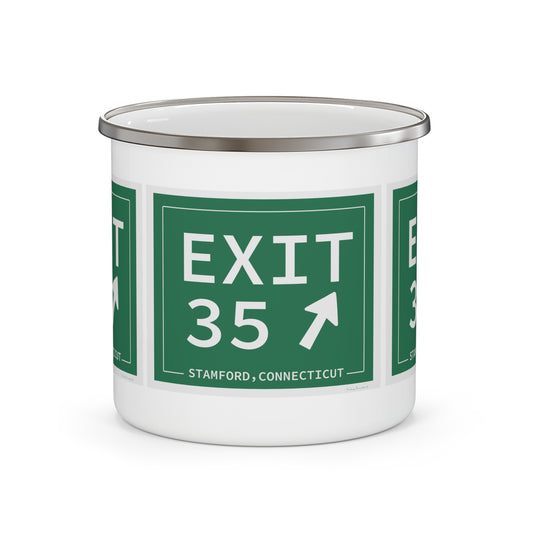 Vintage Exit 35 Merritt Parkway Sign Enamel Camping Mug