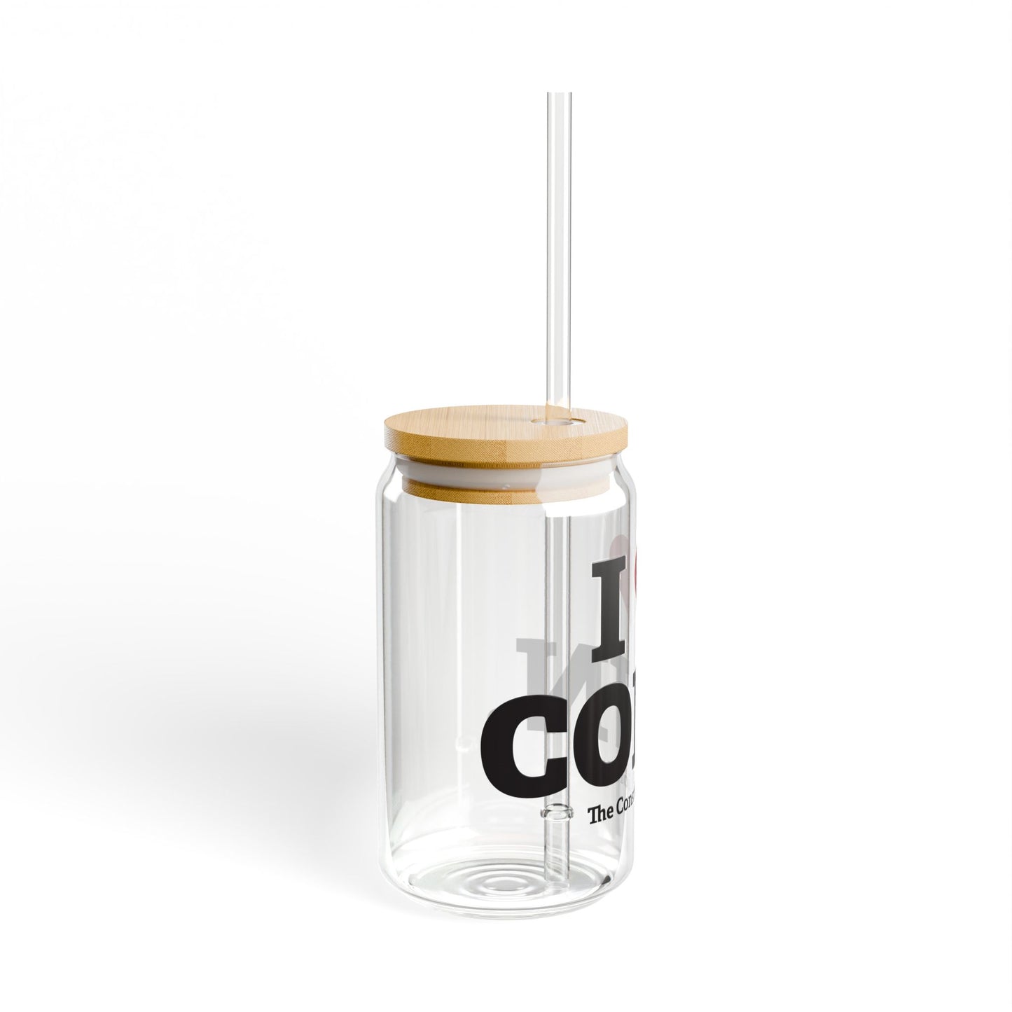 I Heart CONN. Glass Can with Straw and Lid, 16oz