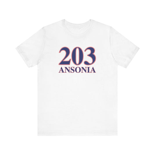 203 Ansonia Red White & Blue Unisex Jersey Short Sleeve T-Shirt