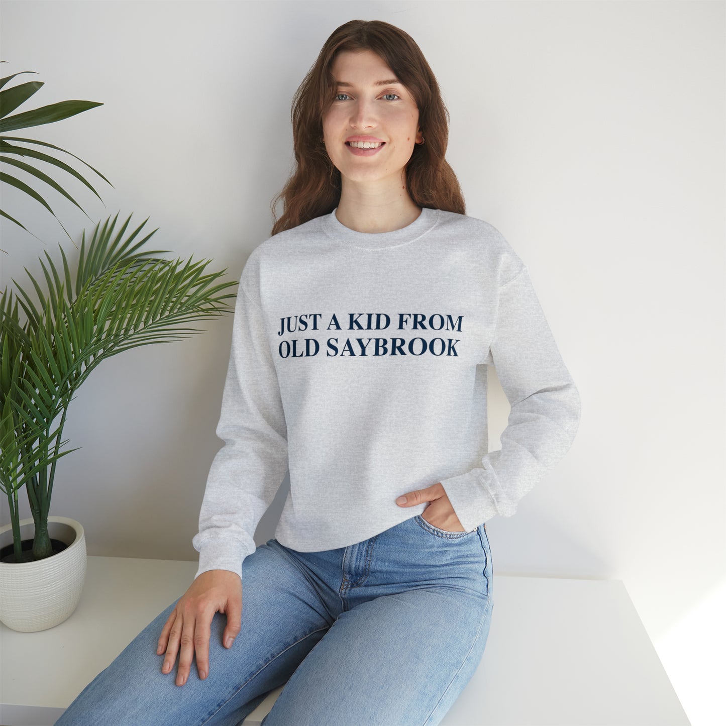 Just a kid from Old Saybrook Unisex Heavy Blend™ Crewneck Sweatshirt (blue)