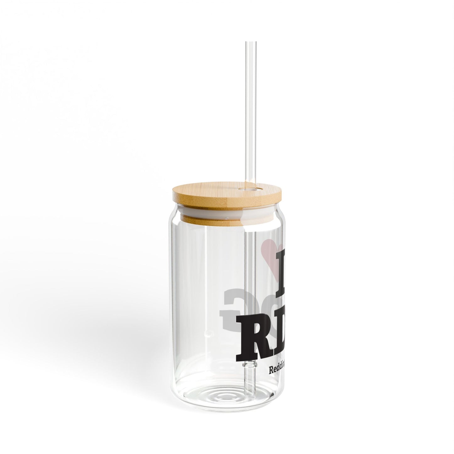I Heart RDDG Glass Can with Straw and Lid, 16oz