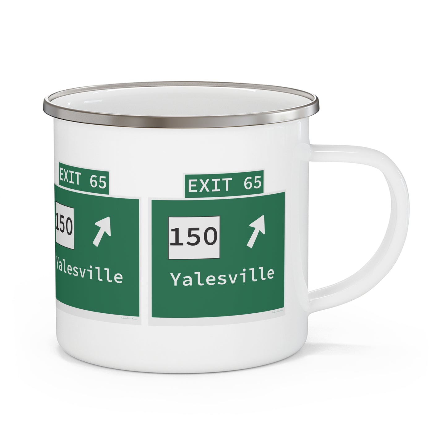Vintage WCP Exit 65 Sign Enamel Camping Mug