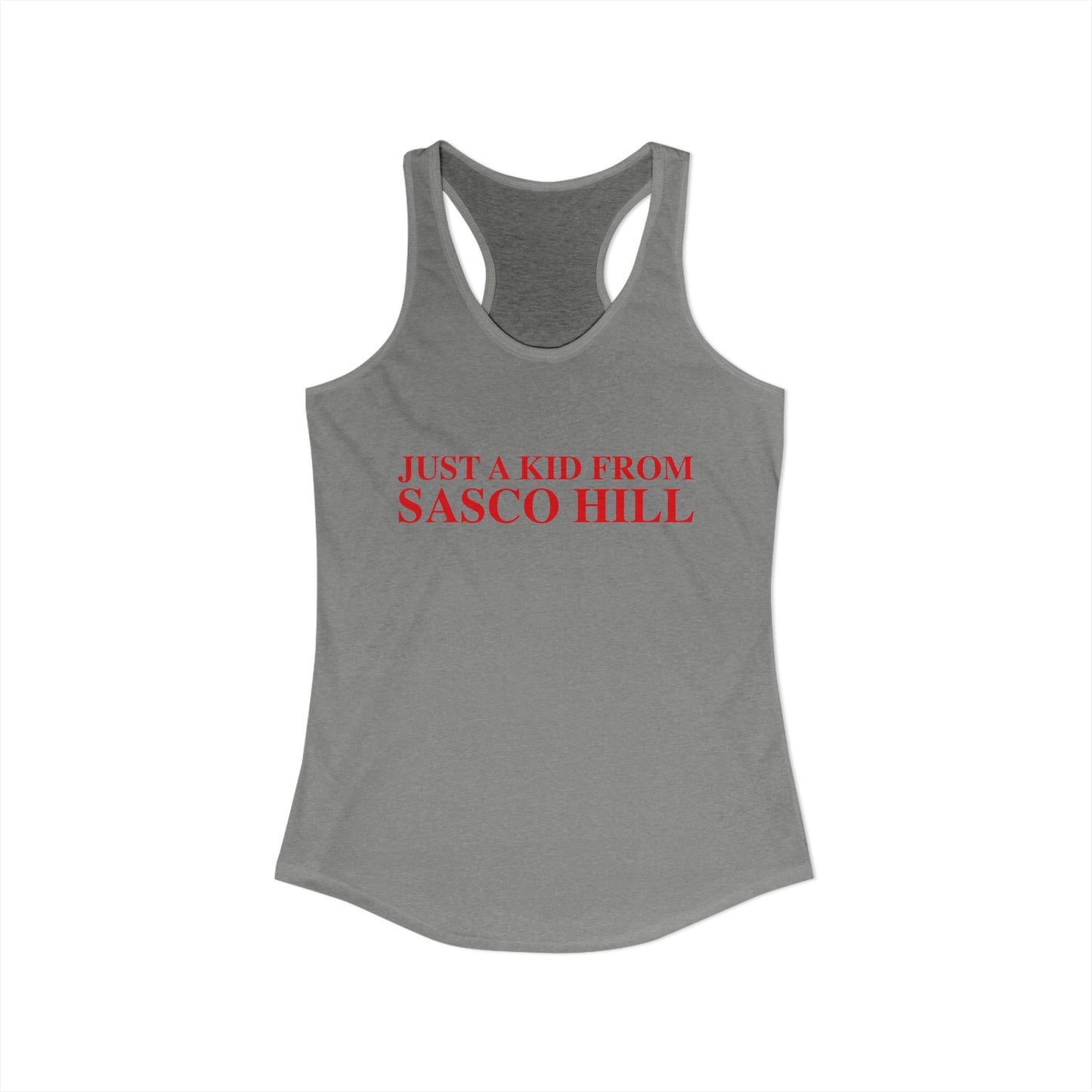 Just a kid from Sasco Hill Women's Ideal Racerback Tank Top