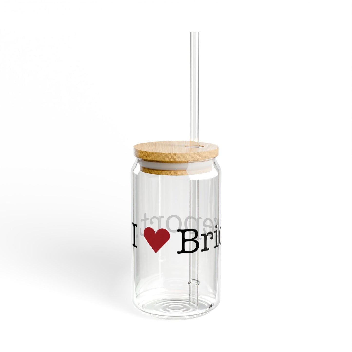I Heart Bridgeport. Glass Can with Straw and Lid, 16oz