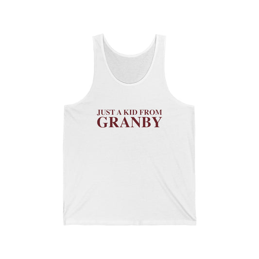 Just a kid from Granby Unisex Jersey Tank Top