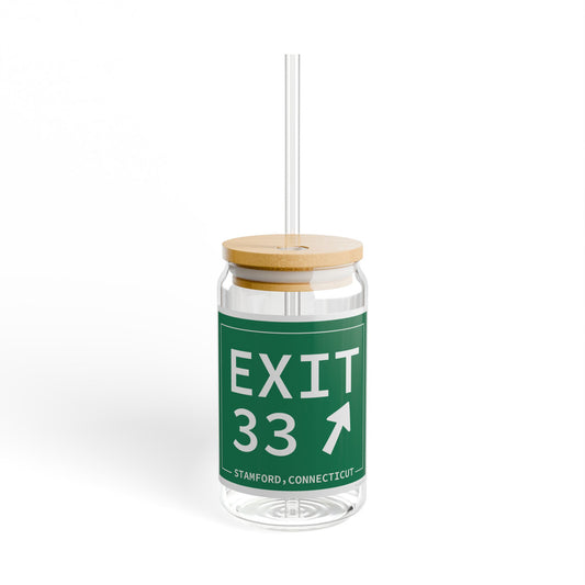 Vintage Exit 33 Merritt Parkway Sign Sipper Glass, 16oz