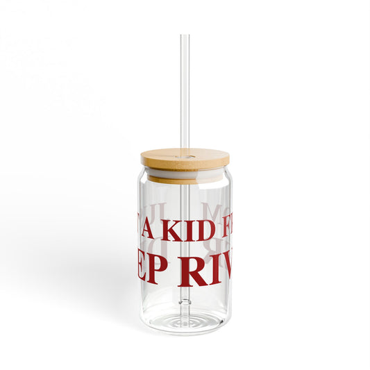Just a kid from Deep River Glass Can with Straw and Lid, 16oz