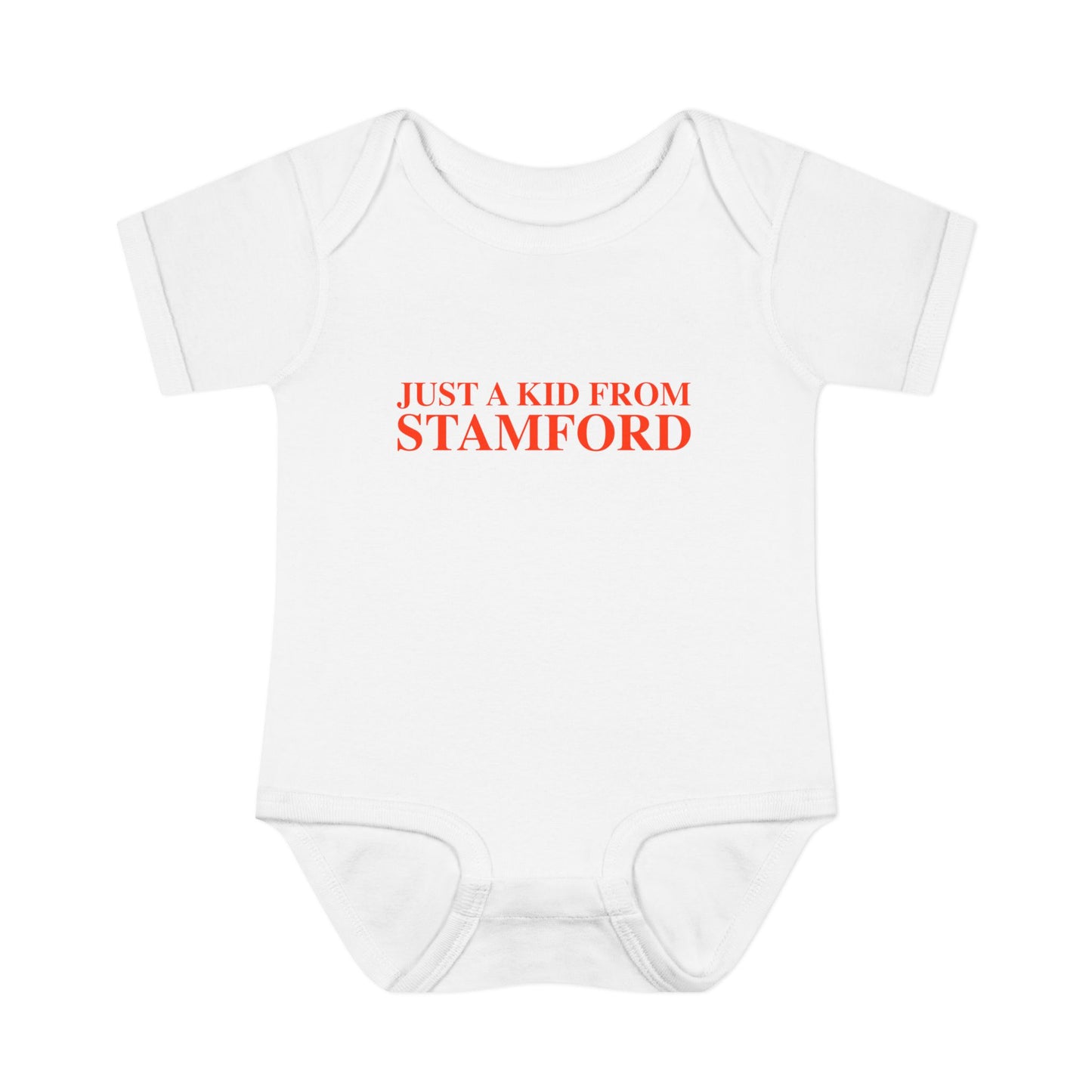 Just a kid from Stamford Infant Baby Rib Bodysuit