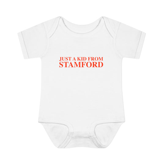 Just a kid from Stamford Infant Baby Rib Bodysuit