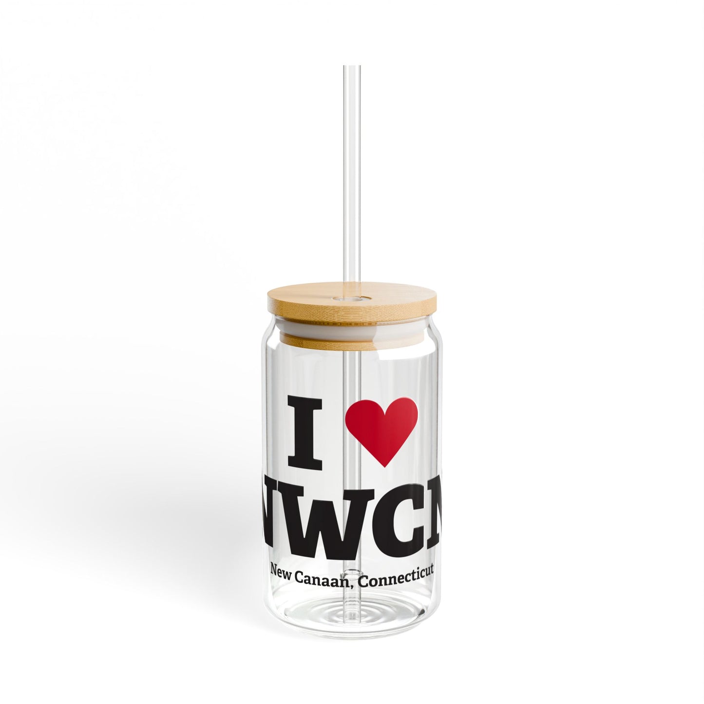 I Heart NWCN Glass Can with Straw and Lid, 16oz