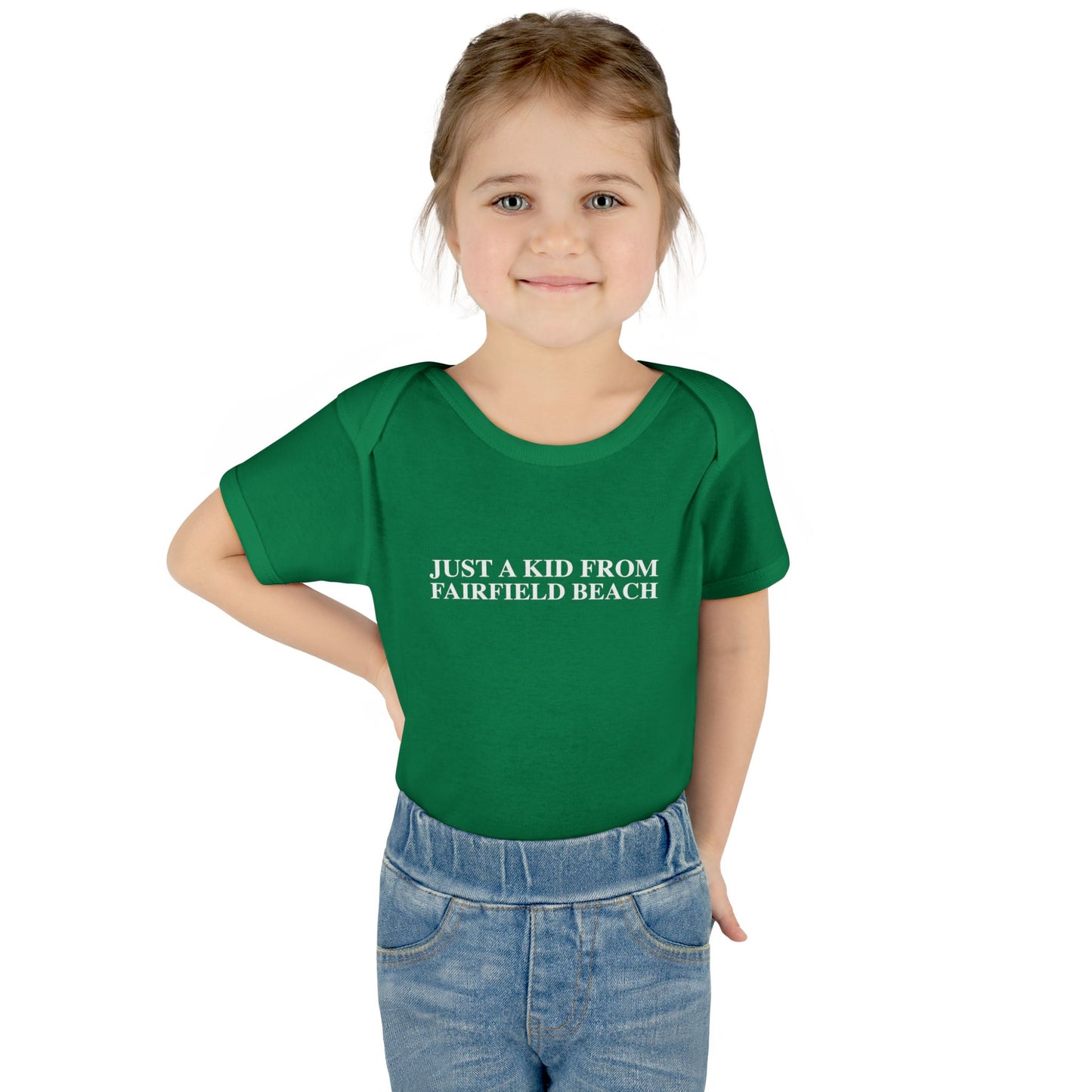 Just a kid from Fairfield Beach Infant Baby Rib Bodysuit