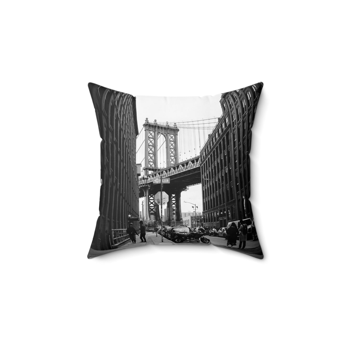 Manhattan Bridge Black and White Spun Polyester Square Pillow