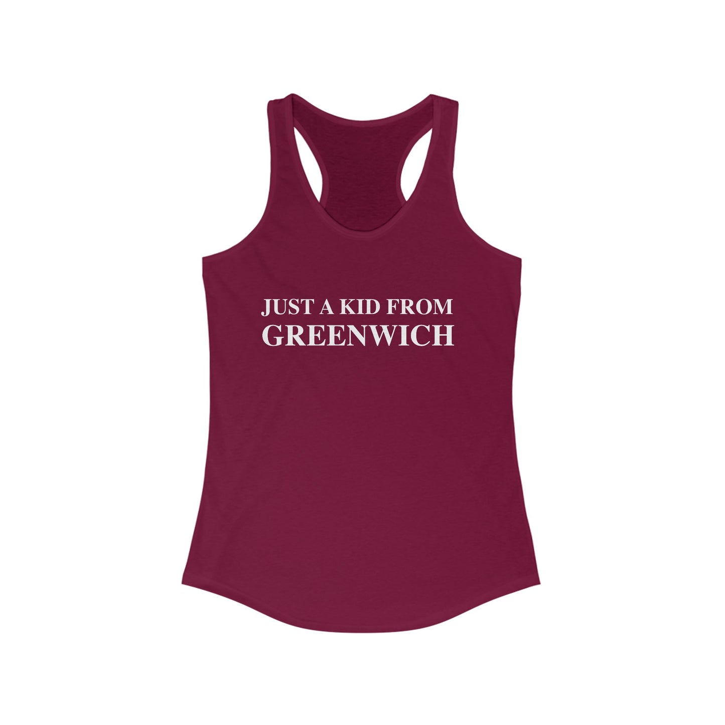 Just a kid from Greenwich Women's Ideal Racerback Tank Top