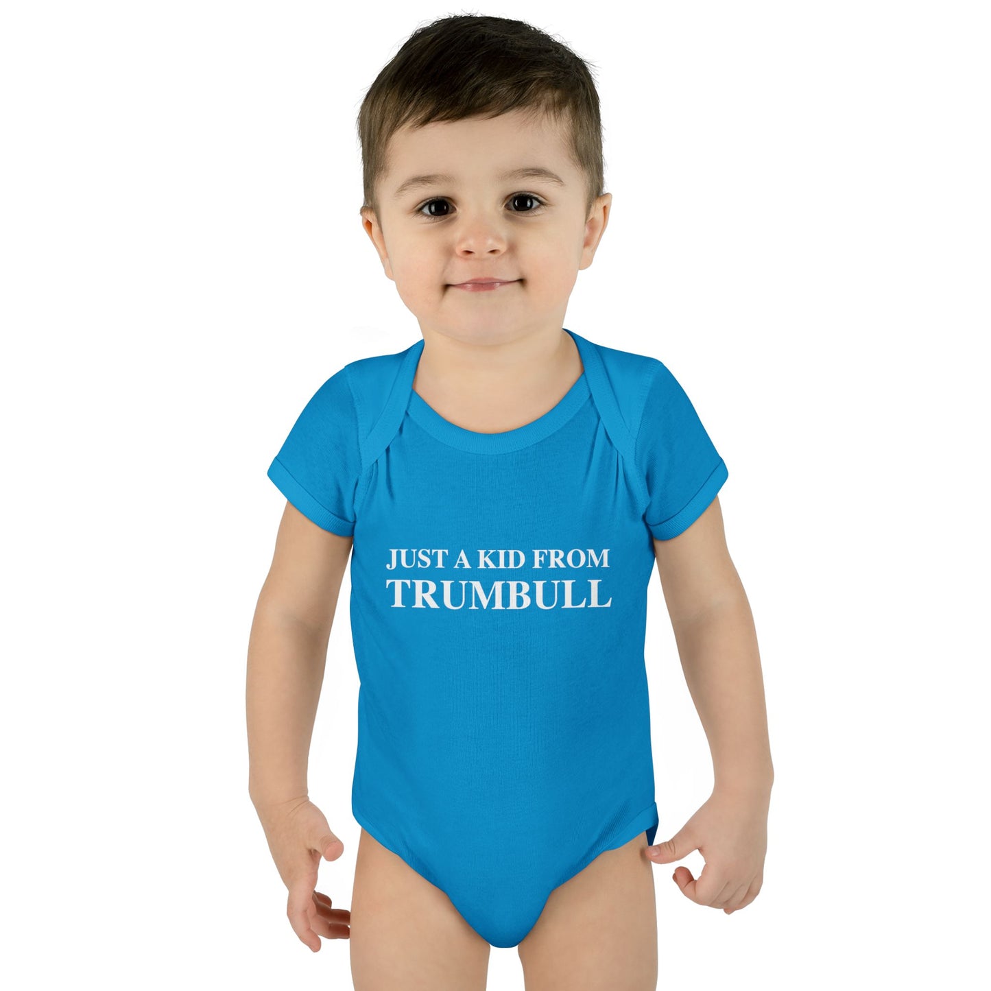 Just a kid from Trumbull  Infant Baby Rib Bodysuit