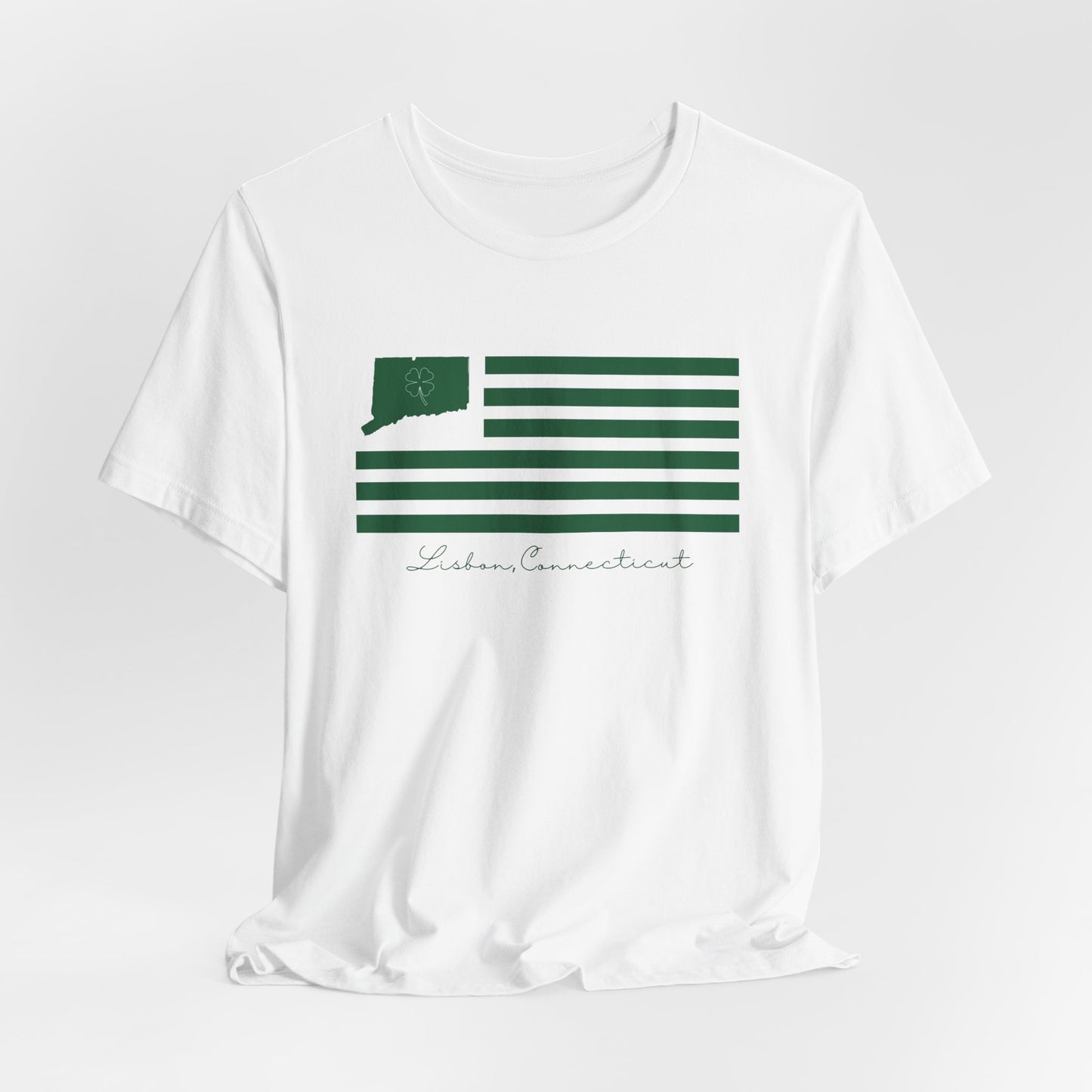 Lisbon Connecticut St. Patrick’s Day Flag Unisex Jersey Short Sleeve T-Shirt