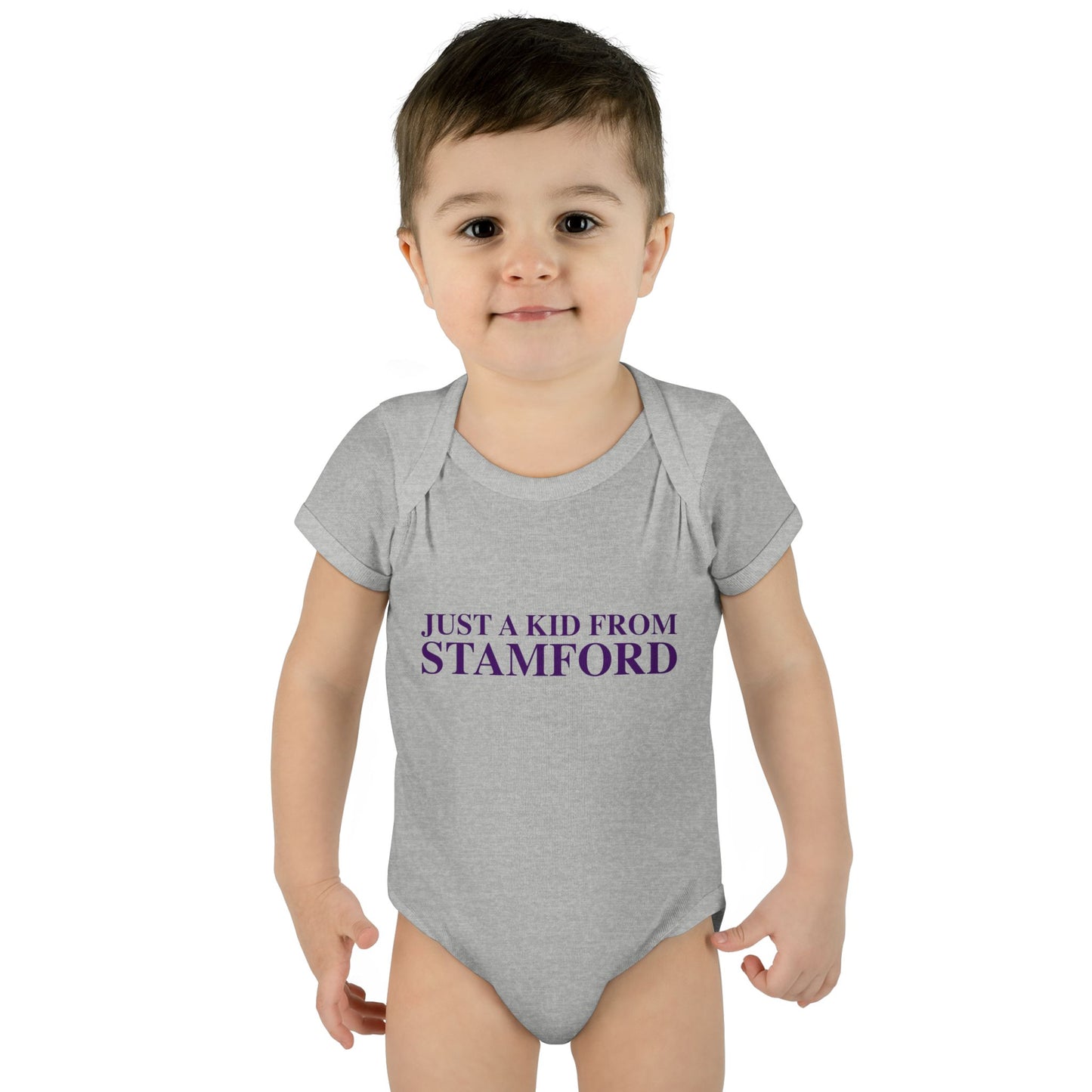 Just a kid from Stamford Infant Baby Rib Bodysuit