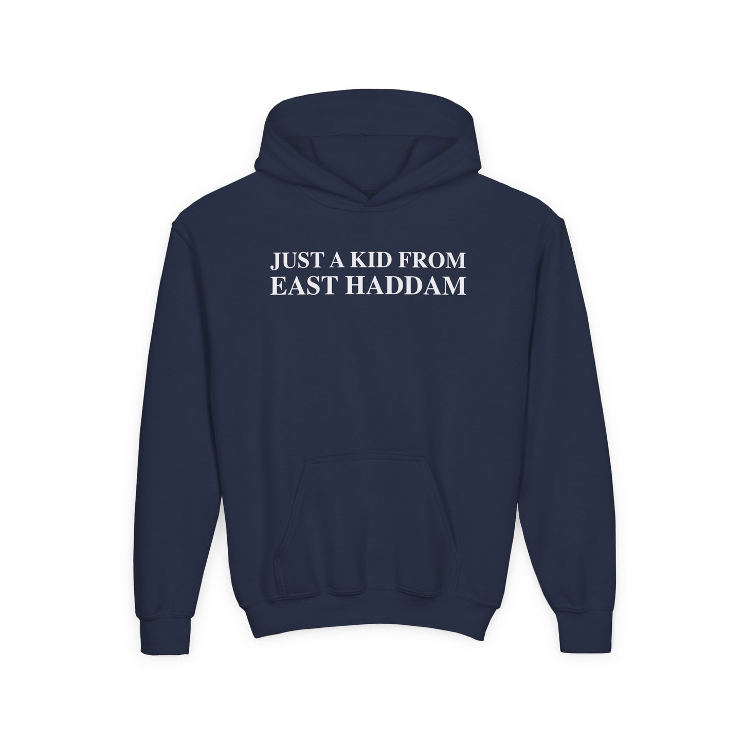 Just a kid from East Haddam Youth Heavy Blend Hooded Sweatshirt
