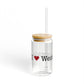 I Heart West Norwalk. Glass Can with Straw and Lid, 16oz