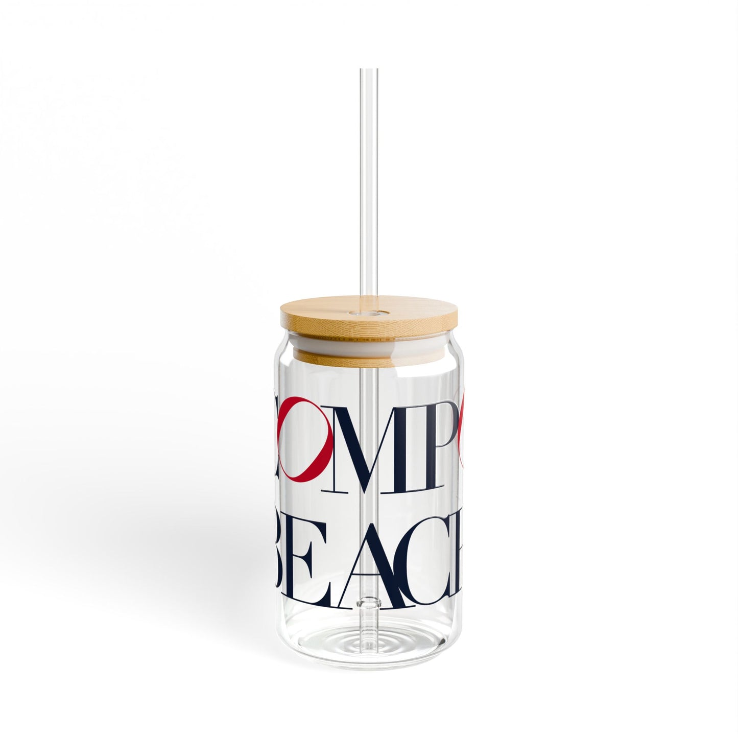 41 Tilt Compo Beach Glass Can with Straw and Lid, 16oz