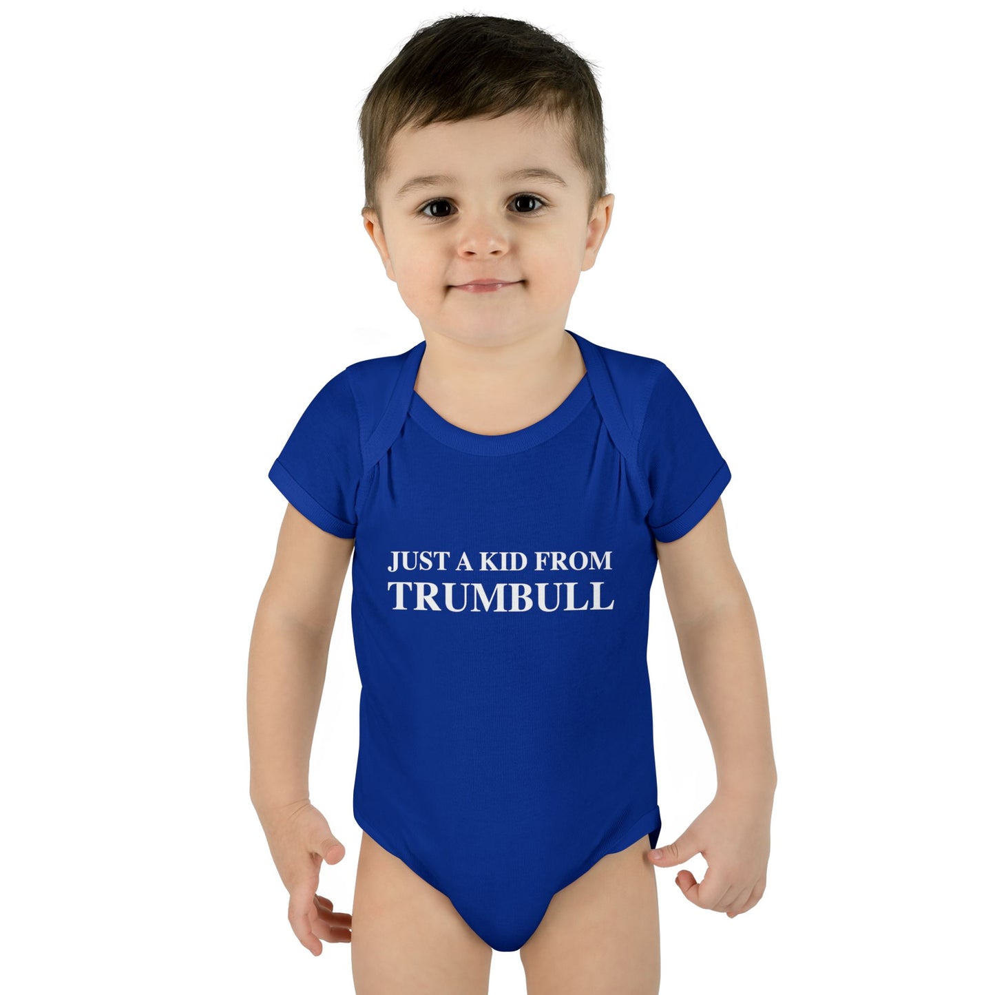 Just a kid from Trumbull  Infant Baby Rib Bodysuit