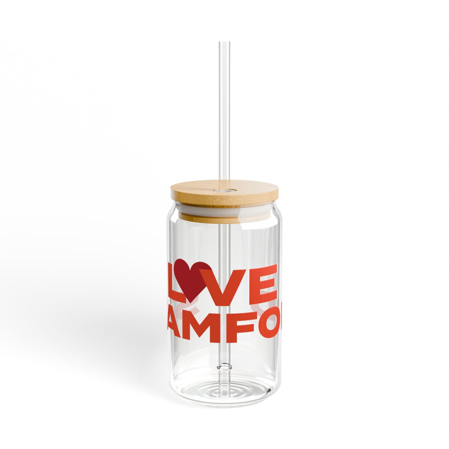 Love Stamford Glass Can with Straw and Lid, 16oz