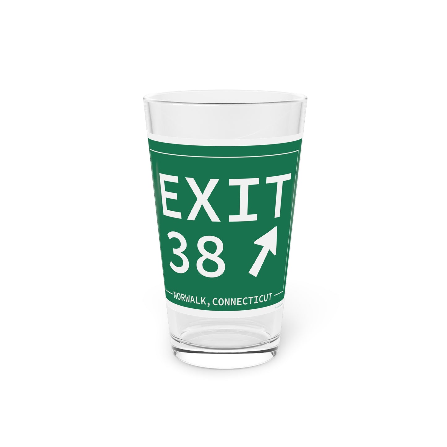 Vintage Exit 38 Merritt Parkway Sign Pint Glass, 16oz