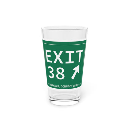 Vintage Exit 38 Merritt Parkway Sign Pint Glass, 16oz