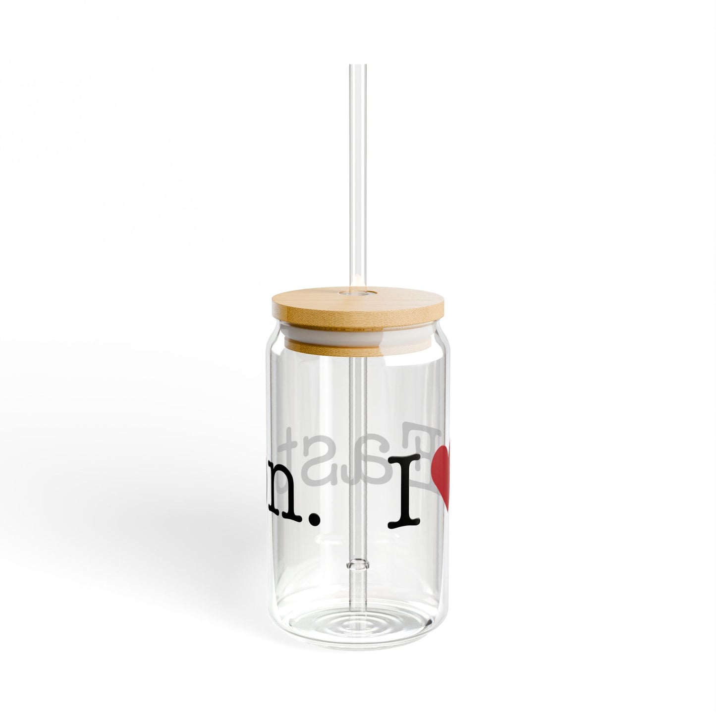 I Heart Easton. Glass Can with Straw and Lid, 16oz