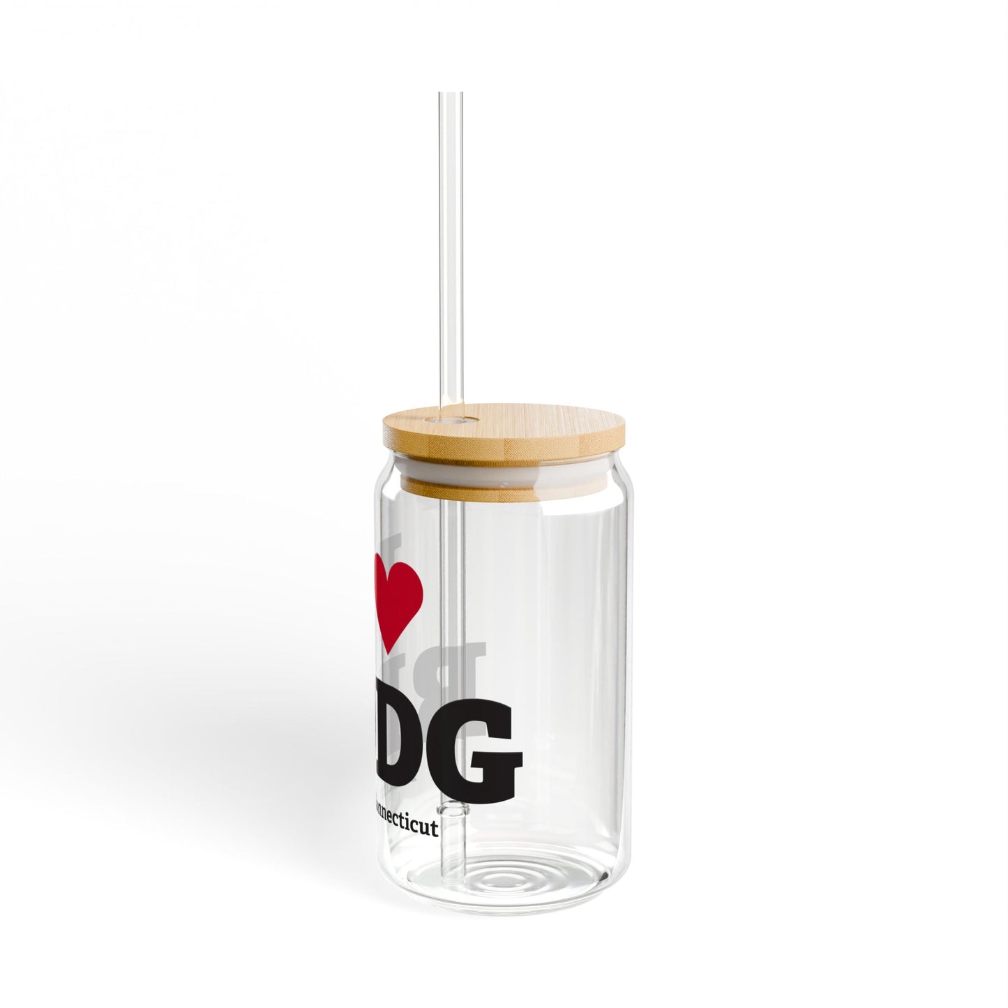 I Heart RDDG Glass Can with Straw and Lid, 16oz