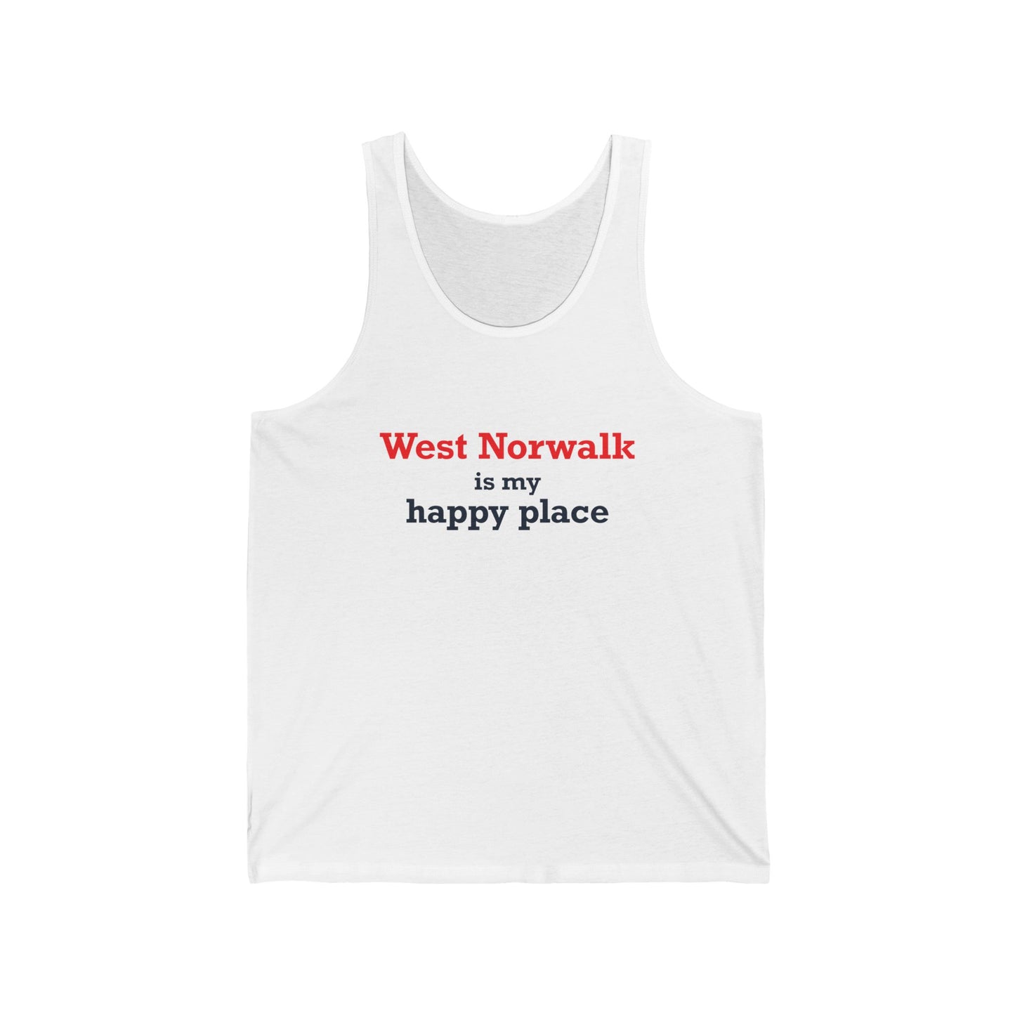 West Norwalk is my happy place Unisex Jersey Tank Top