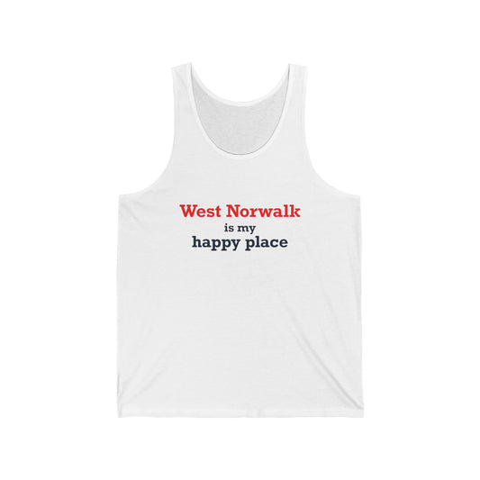 West Norwalk is my happy place Unisex Jersey Tank Top