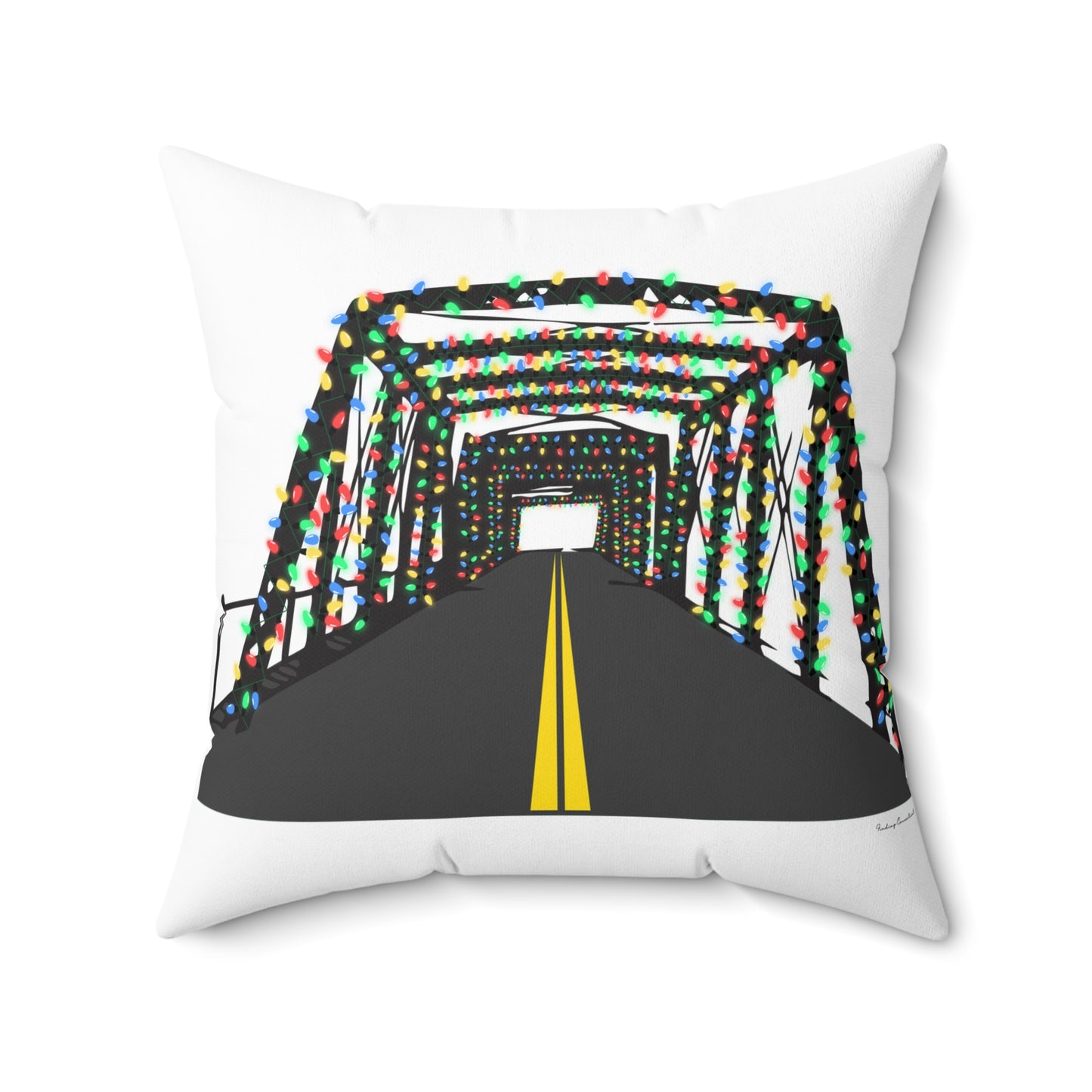Saugatuck Bridge Lights Spun Polyester Square Pillow