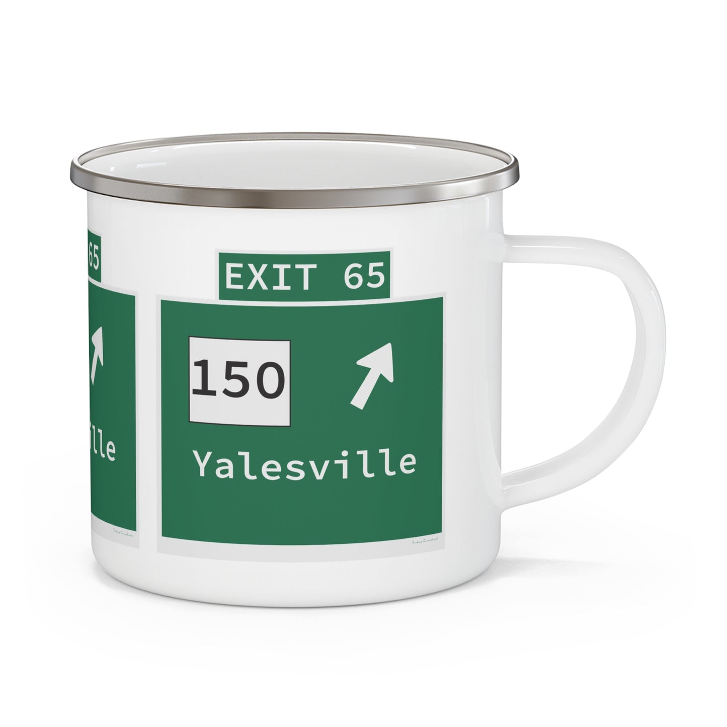 Vintage WCP Exit 65 Sign Enamel Camping Mug