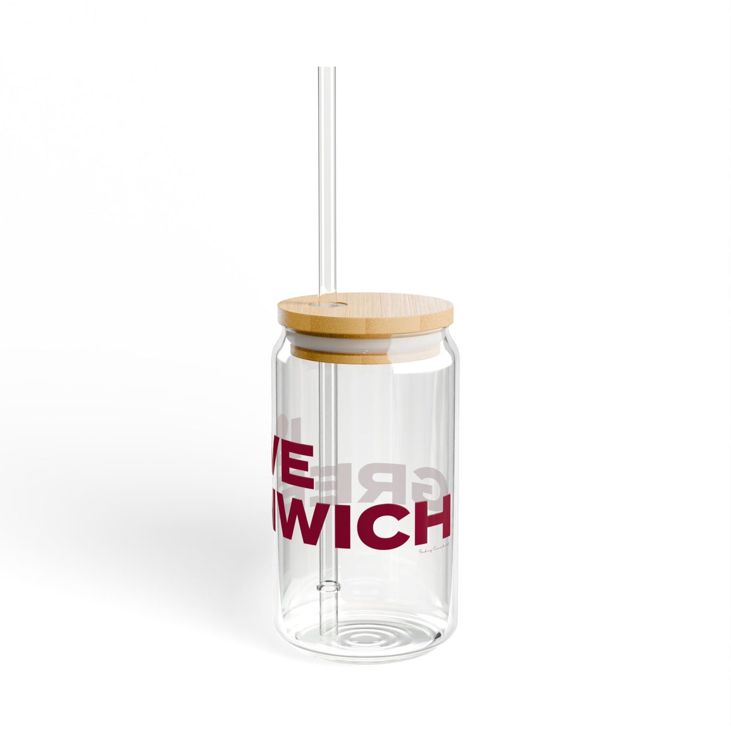Love Greenwich Glass Can with Straw and Lid, 16oz