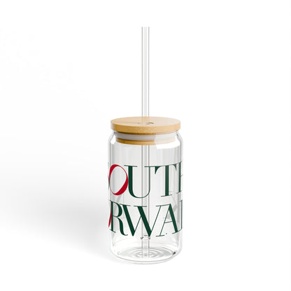 41 Tilt South Norwalk Glass Can with Straw and Lid, 16oz