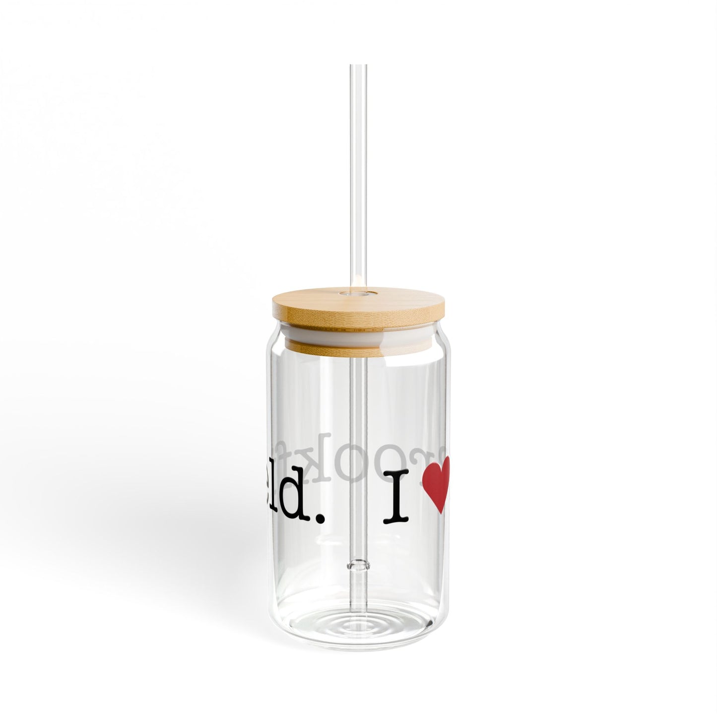 I Heart Brookfield. Glass Can with Straw and Lid, 16oz