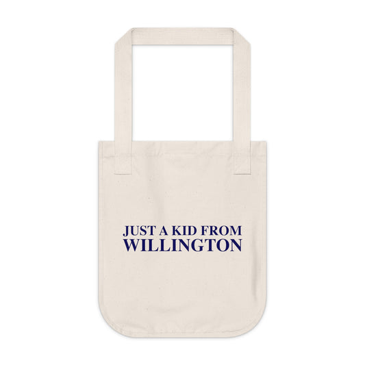 Just a kid from Willington Organic Canvas Tote Bag