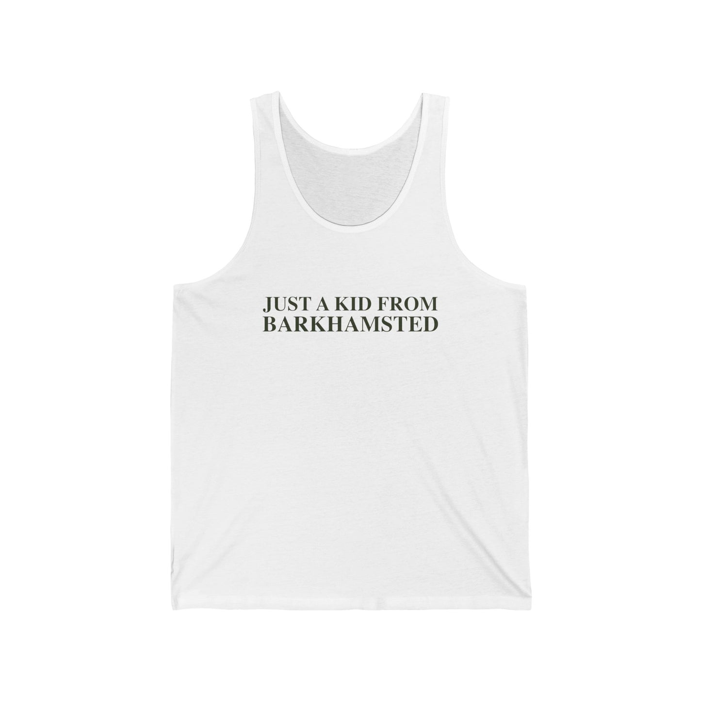 Just a kid from Barkhamsted Unisex Jersey Tank Top