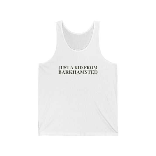 Just a kid from Barkhamsted Unisex Jersey Tank Top