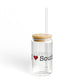 I Heart South Norwalk. Glass Can with Straw and Lid, 16oz