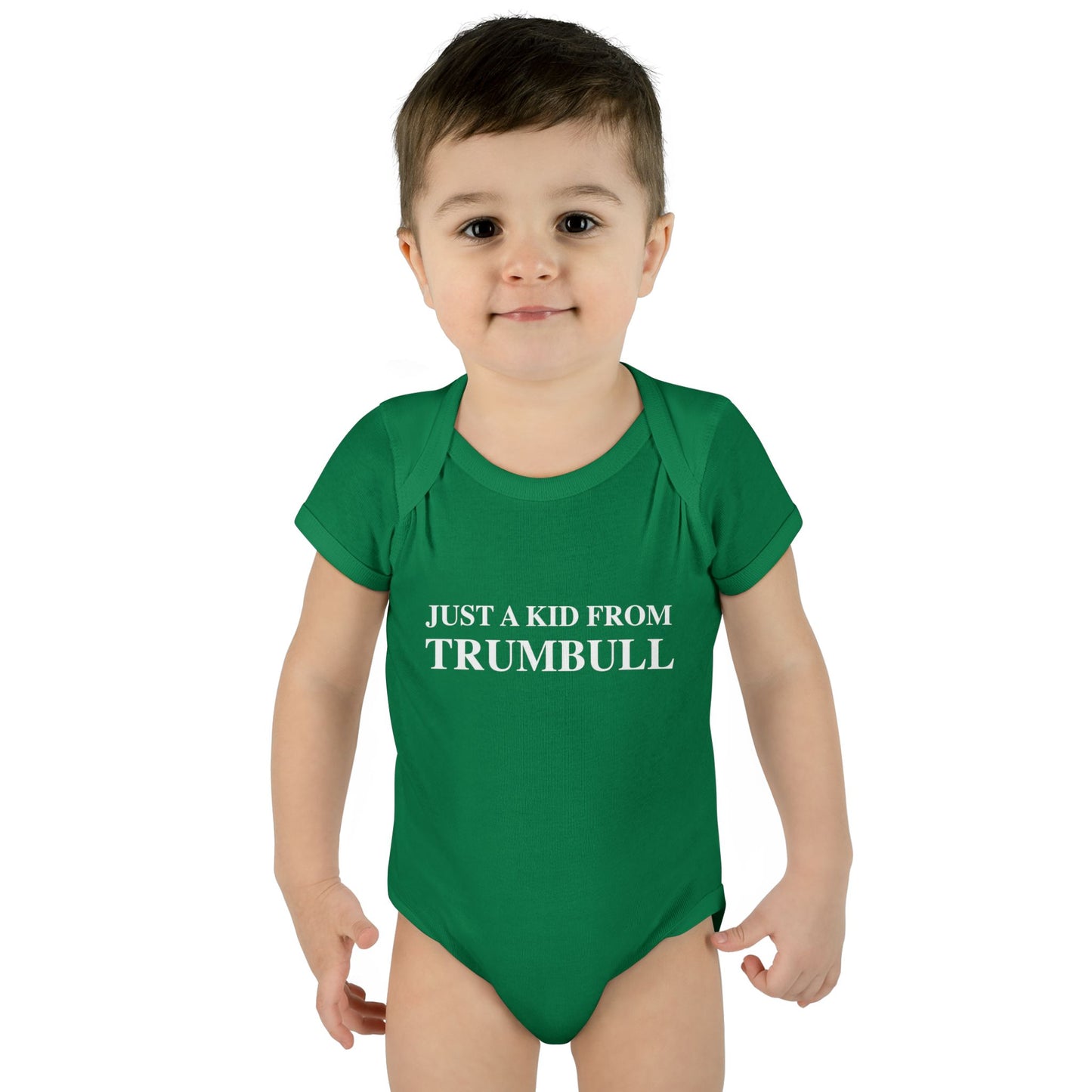 Just a kid from Trumbull  Infant Baby Rib Bodysuit